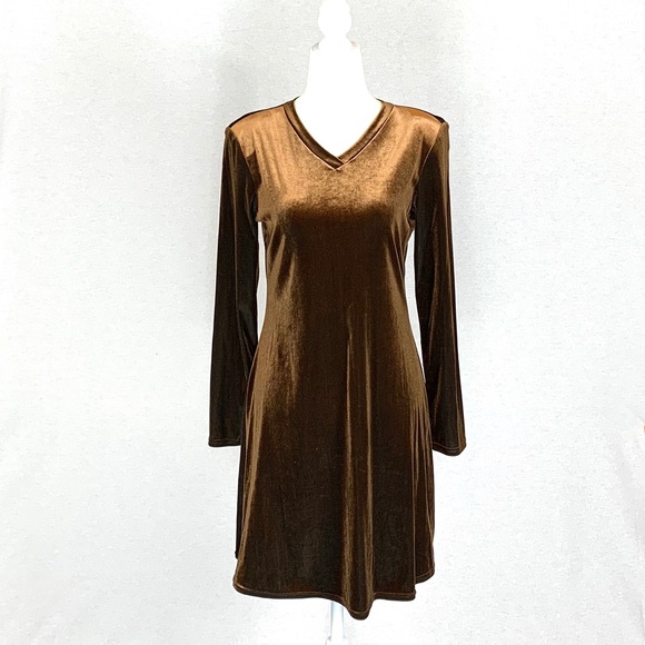 Vintage Dresses & Skirts - Vintage Rusty Brown Velvet Dress